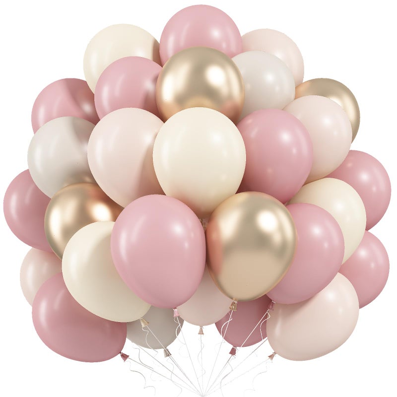 Paeyeq Dusty Pink Beige Balloons  60 Pcs 12 Inch Pink Sand White Balloons  Metallic Gold Nude Cream Balloon for Girls Women Birthday Pastel Bridal Shower Boho Wedding Baby Shower Engagement Party Decoration - Image 1